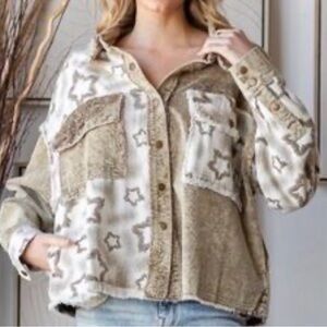 Bouquet Oli & Hali Beige and Cream Star-Print Jean Jacket